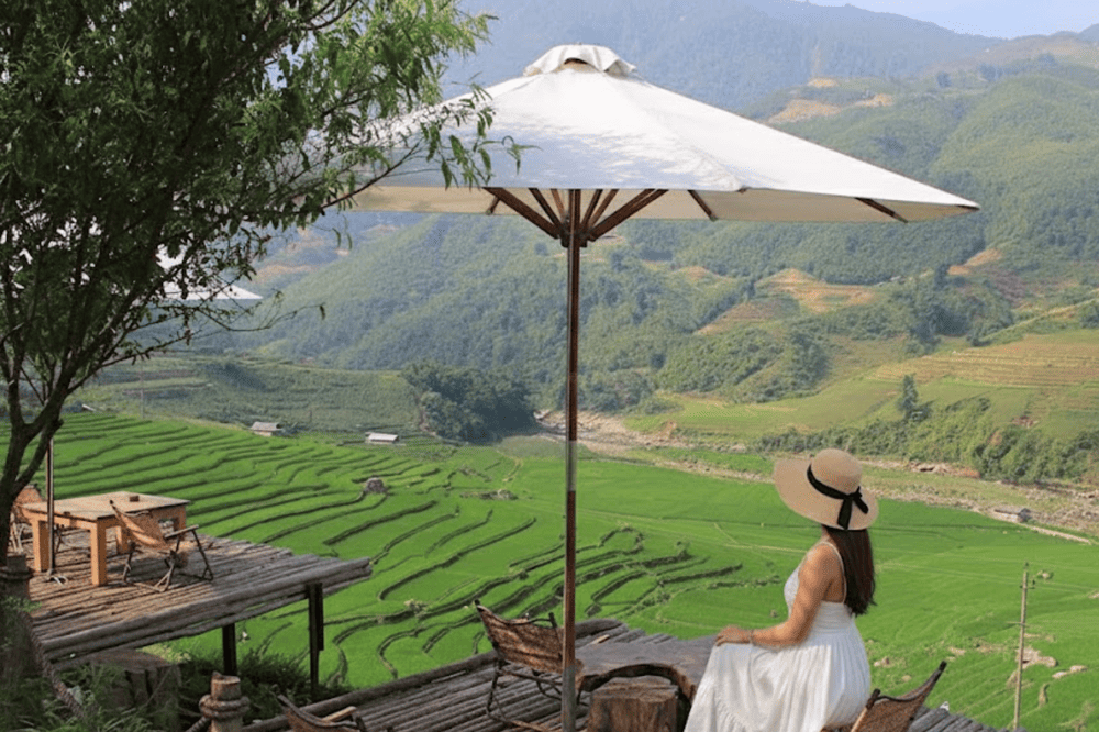 Spectacular view over Muong Hoa Valley's rice fields from Sailing Sapa caf&eacute;, offering the best panoramic viewpoint in the valley